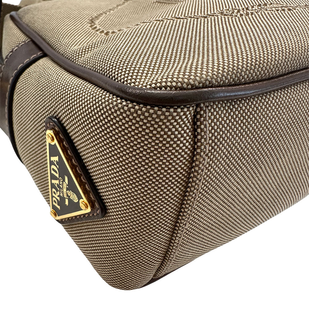 PRADA プラダ ショルダーバッグ ロゴジャガード ベージュ ブラウン 1BH089 ナイロン レディース 【中古】