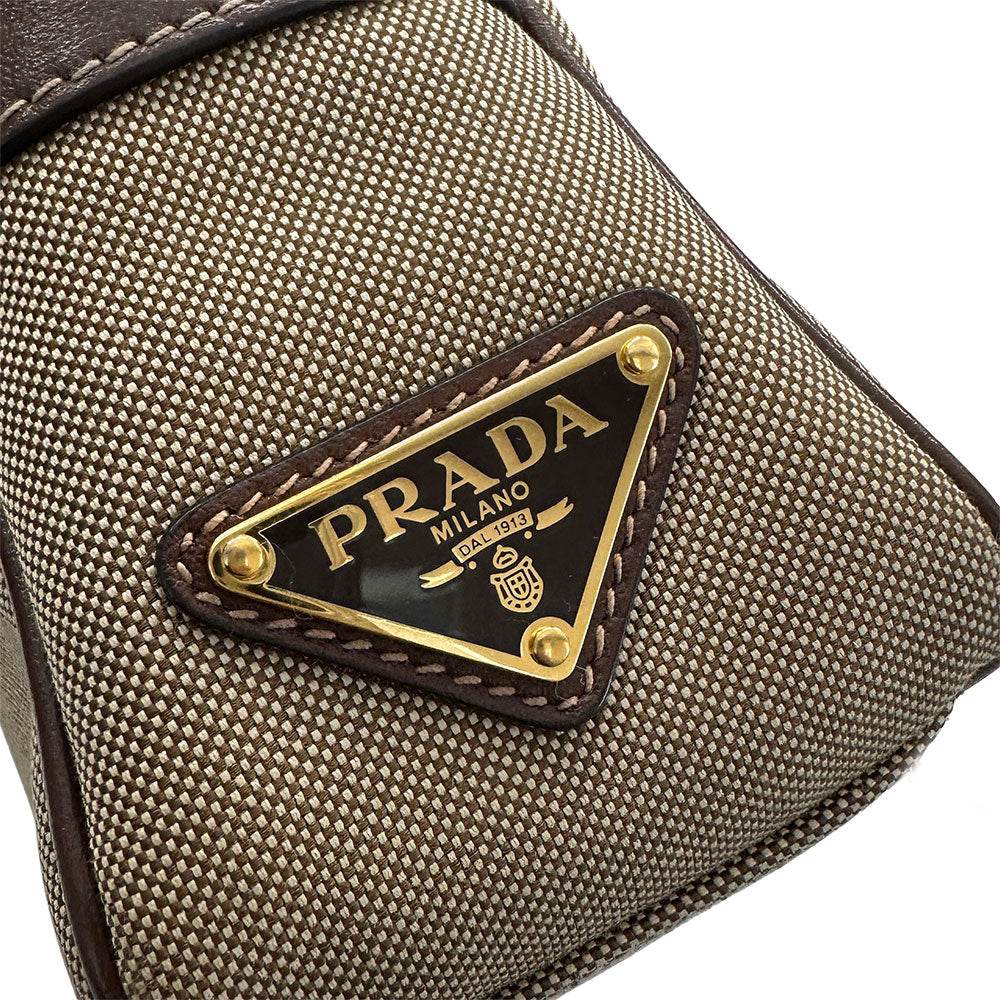 PRADA プラダ ショルダーバッグ ロゴジャガード ベージュ ブラウン 1BH089 ナイロン レディース 【中古】