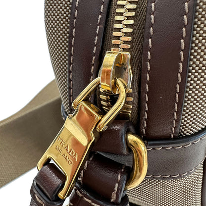 PRADA プラダ ショルダーバッグ ロゴジャガード ベージュ ブラウン 1BH089 ナイロン レディース 【中古】