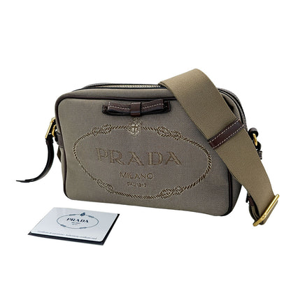 PRADA プラダ ショルダーバッグ ロゴジャガード ベージュ ブラウン 1BH089 ナイロン レディース 【中古】