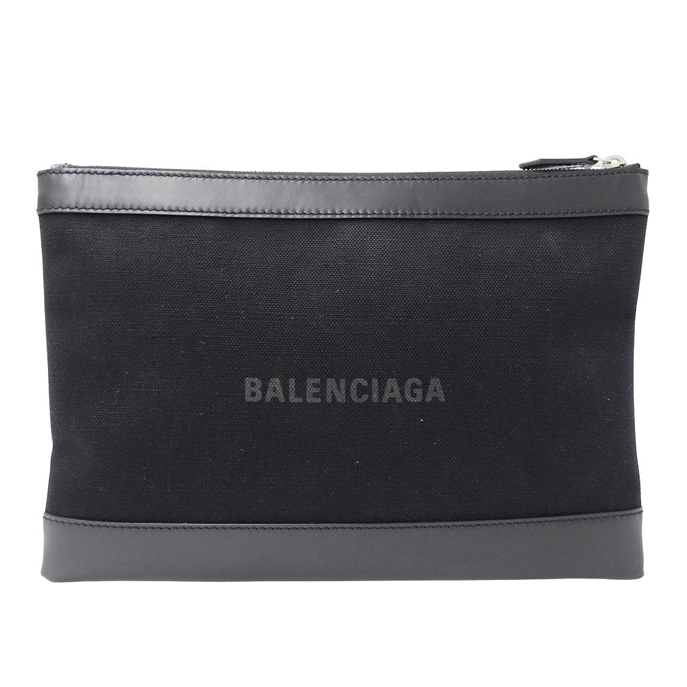 BALENCIAGA バレンシアガ ネイビークリップM クラッチ・セカンドバッグ ブラック 373834 キャンバス レディース メンズ 【中古】