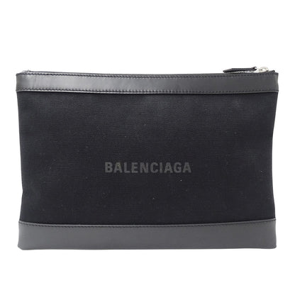 BALENCIAGA バレンシアガ ネイビークリップM クラッチ・セカンドバッグ ブラック 373834 キャンバス レディース メンズ 【中古】