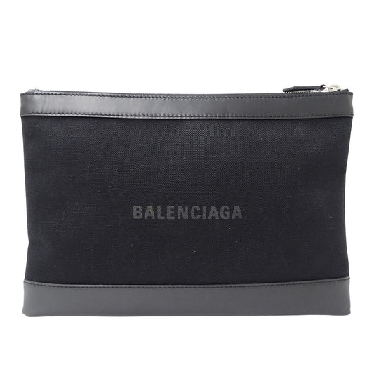 BALENCIAGA バレンシアガ ネイビークリップM クラッチ・セカンドバッグ ブラック 373834 キャンバス レディース メンズ 【中古】