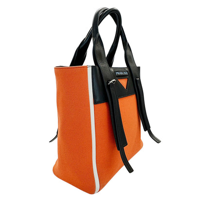 PRADA プラダ ウーヴェルチュール 2wayバッグ オレンジ ブラック キャンバス レディース 【中古】