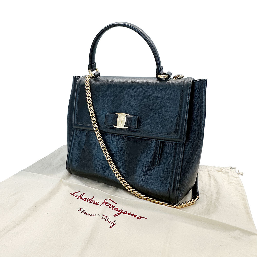 Ferragamo フェラガモ 2wayバッグ ヴァラリボン ブラック レザー レディース 【中古】