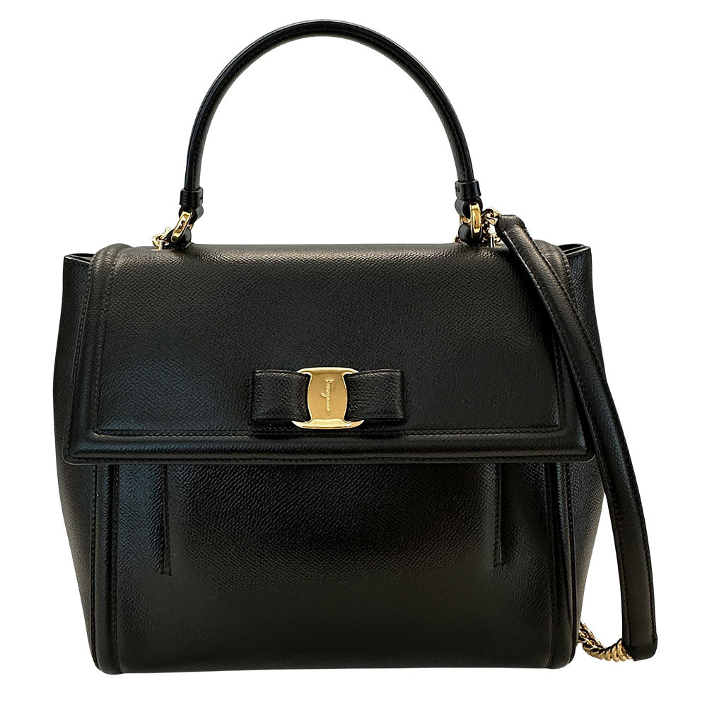 Ferragamo フェラガモ 2wayバッグ ヴァラリボン ブラック レザー レディース 【中古】