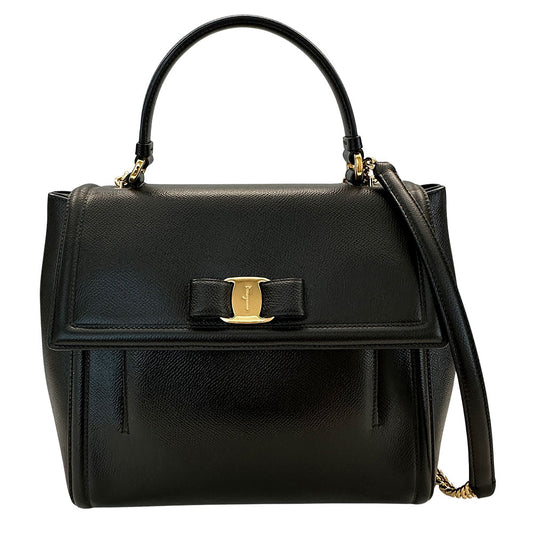 Ferragamo フェラガモ 2wayバッグ ヴァラリボン ブラック レザー レディース 【中古】