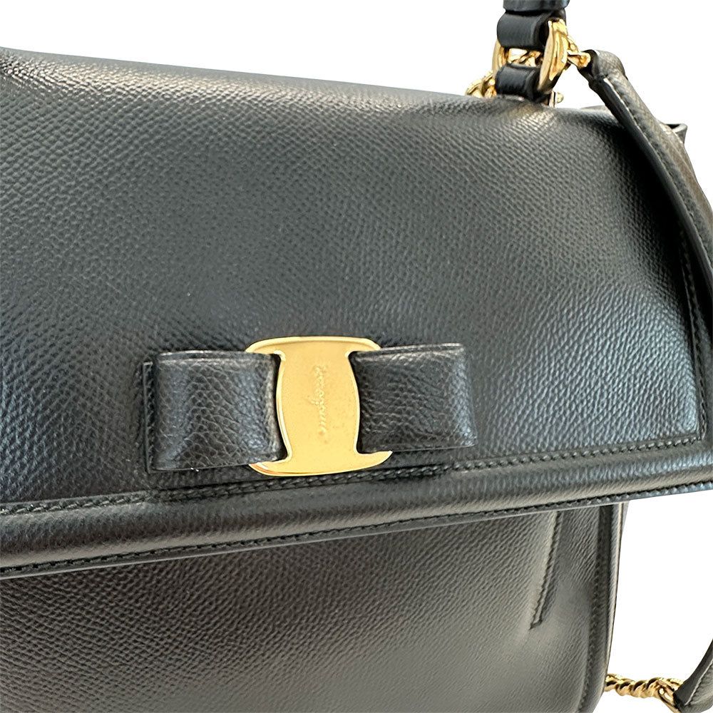 Ferragamo フェラガモ 2wayバッグ ヴァラリボン ブラック レザー レディース 【中古】