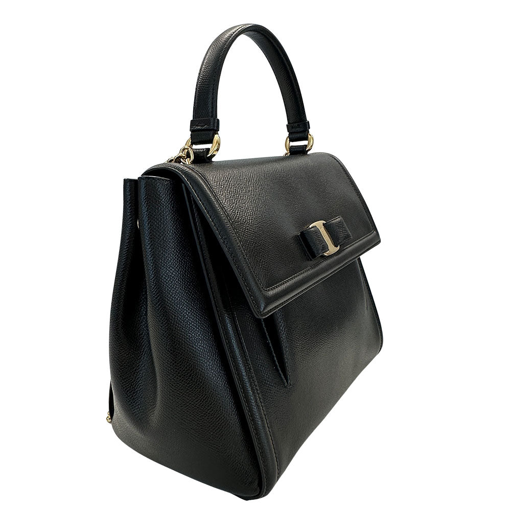 Ferragamo フェラガモ 2wayバッグ ヴァラリボン ブラック レザー レディース 【中古】