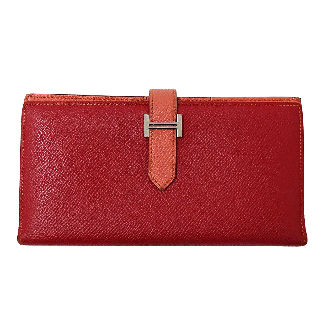 HERMES エルメス ベアン スフレ 長財布 ルージュカザック フラミンゴ シルバー金具 ヴォーエプソン レディース 【中古】