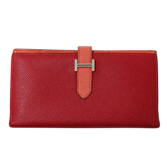 HERMES エルメス ベアン スフレ 長財布 ルージュカザック フラミンゴ シルバー金具 ヴォーエプソン レディース 【中古】