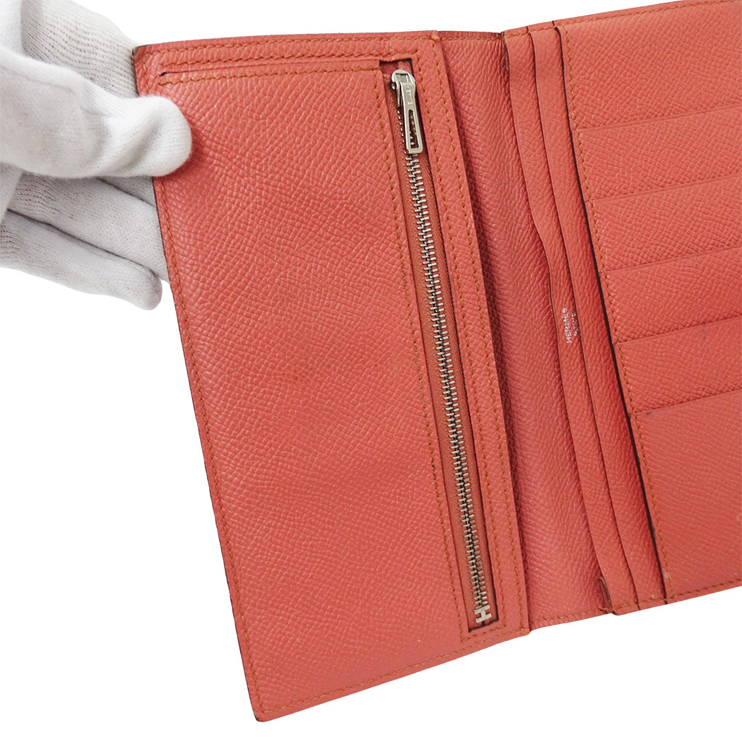 HERMES エルメス ベアン スフレ 長財布 ルージュカザック フラミンゴ シルバー金具 ヴォーエプソン レディース 【中古】