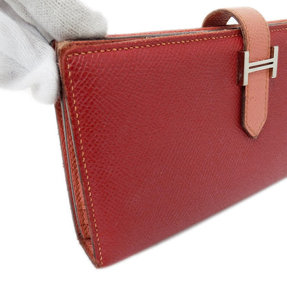 HERMES エルメス ベアン スフレ 長財布 ルージュカザック フラミンゴ シルバー金具 ヴォーエプソン レディース 【中古】