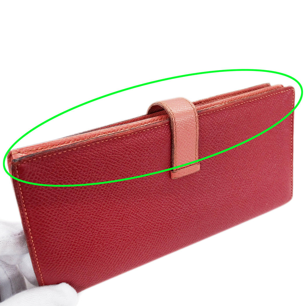 HERMES エルメス ベアン スフレ 長財布 ルージュカザック フラミンゴ シルバー金具 ヴォーエプソン レディース 【中古】