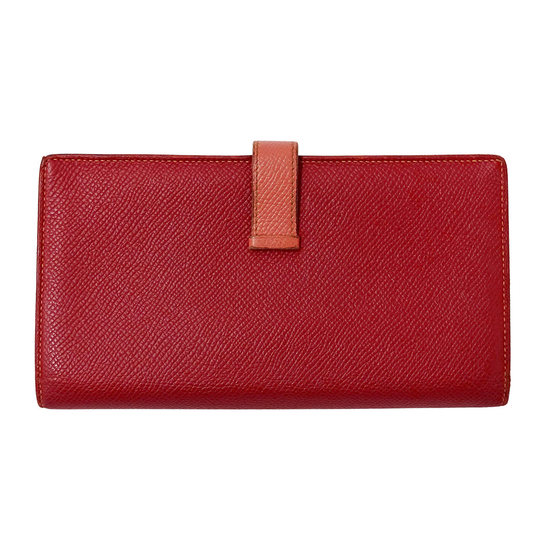 HERMES エルメス ベアン スフレ 長財布 ルージュカザック フラミンゴ シルバー金具 ヴォーエプソン レディース 【中古】