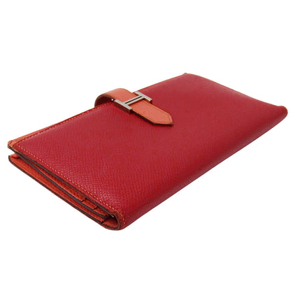 HERMES エルメス ベアン スフレ 長財布 ルージュカザック フラミンゴ シルバー金具 ヴォーエプソン レディース 【中古】
