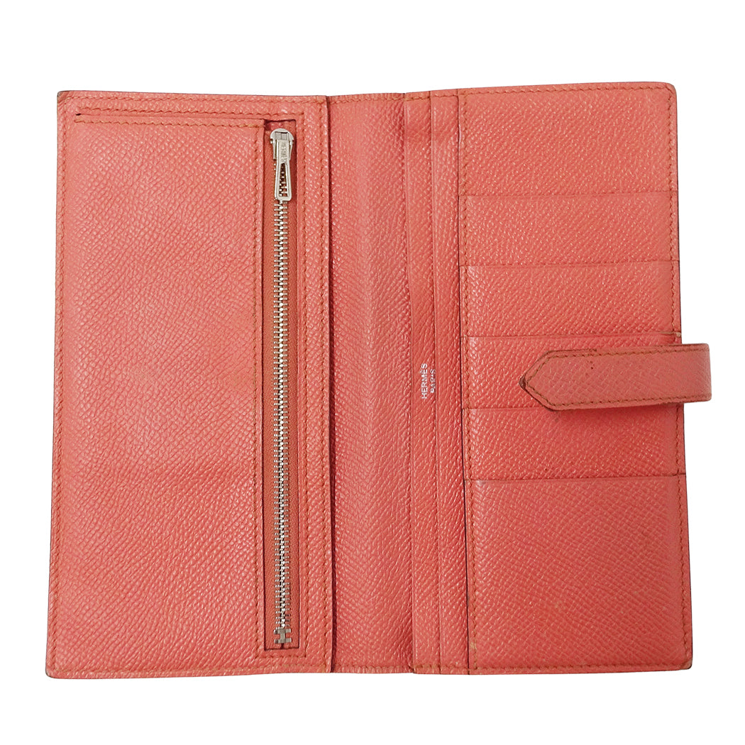 HERMES エルメス ベアン スフレ 長財布 ルージュカザック フラミンゴ シルバー金具 ヴォーエプソン レディース 【中古】