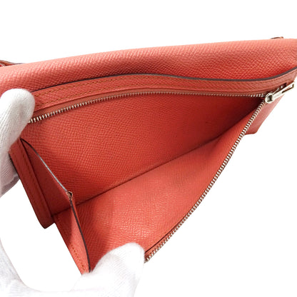 HERMES エルメス ベアン スフレ 長財布 ルージュカザック フラミンゴ シルバー金具 ヴォーエプソン レディース 【中古】