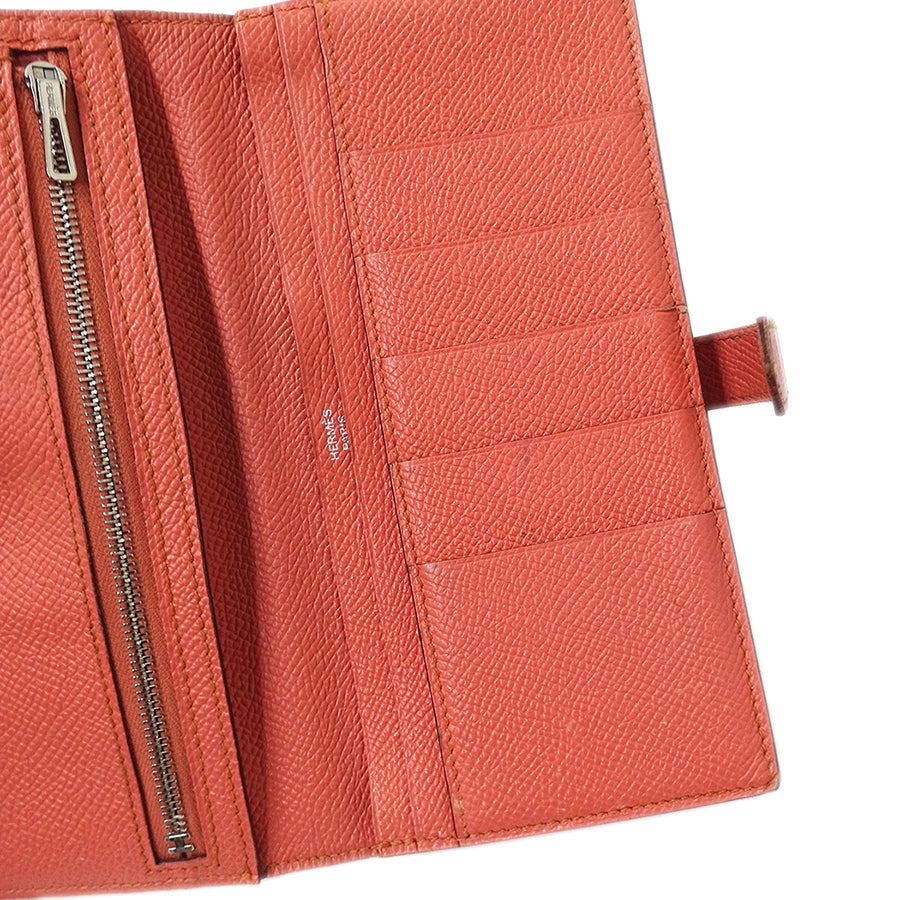 HERMES エルメス ベアン スフレ 長財布 ルージュカザック フラミンゴ シルバー金具 ヴォーエプソン レディース 【中古】
