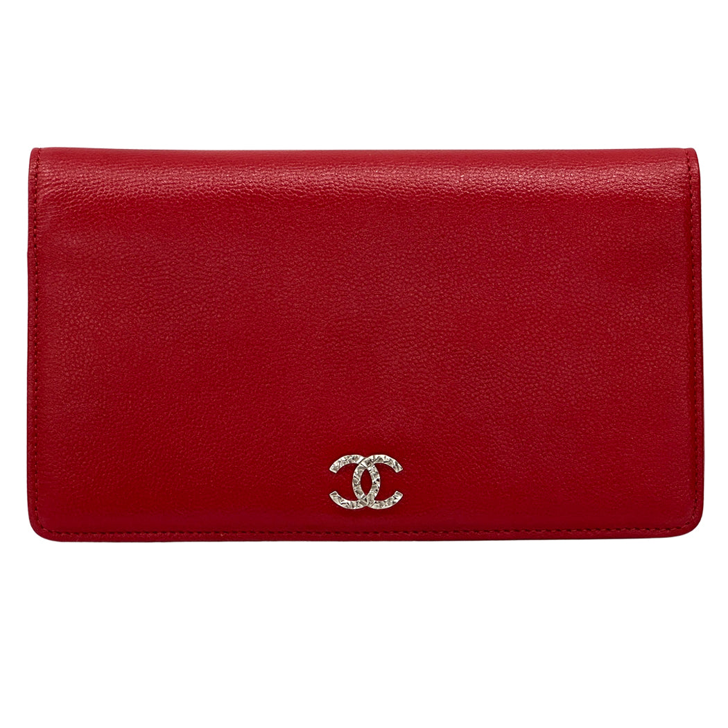 CHANEL シャネル 長財布 セブルガ レッド シルバー金具 レザー レディース 【中古】