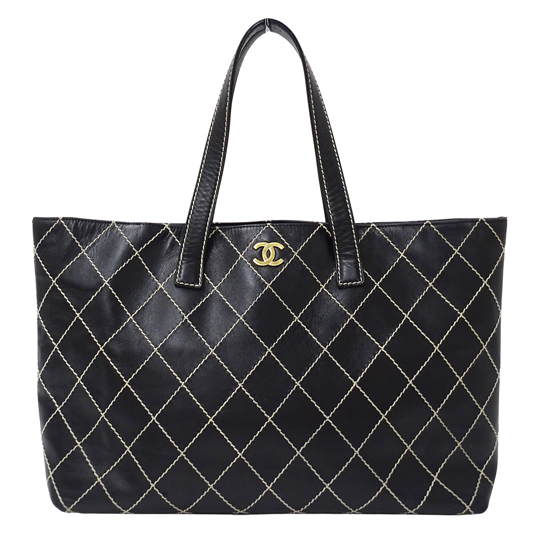 CHANEL シャネル トートバッグ ワイルドステッチ ブラック ゴールド金具 レザー レディース 【中古】