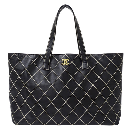 CHANEL シャネル トートバッグ ワイルドステッチ ブラック ゴールド金具 レザー レディース 【中古】