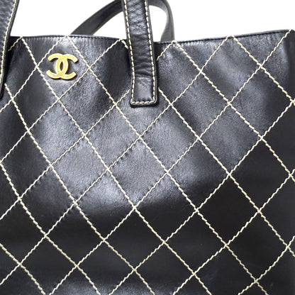 CHANEL シャネル トートバッグ ワイルドステッチ ブラック ゴールド金具 レザー レディース 【中古】