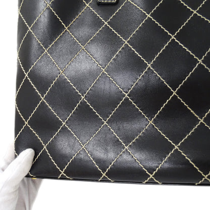 CHANEL シャネル トートバッグ ワイルドステッチ ブラック ゴールド金具 レザー レディース 【中古】