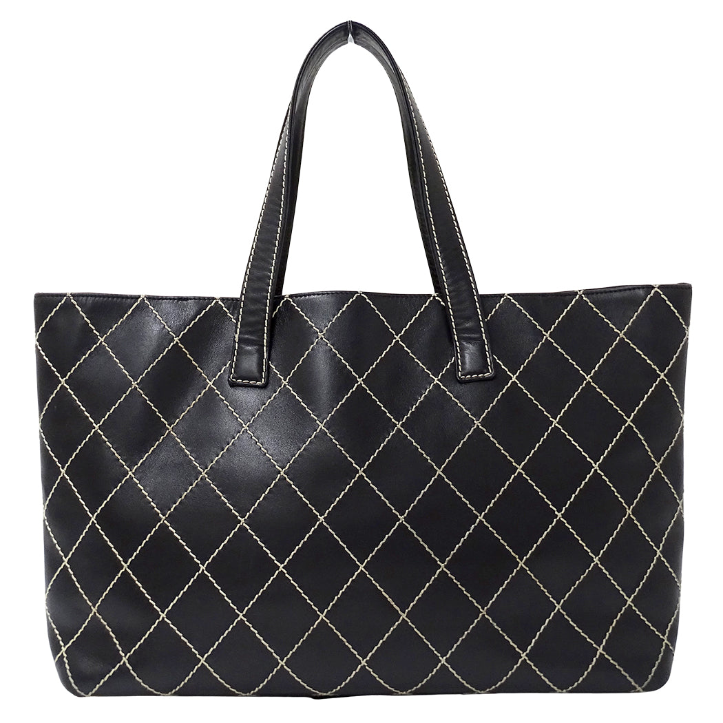 CHANEL シャネル トートバッグ ワイルドステッチ ブラック ゴールド金具 レザー レディース 【中古】