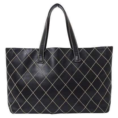 CHANEL シャネル トートバッグ ワイルドステッチ ブラック ゴールド金具 レザー レディース 【中古】
