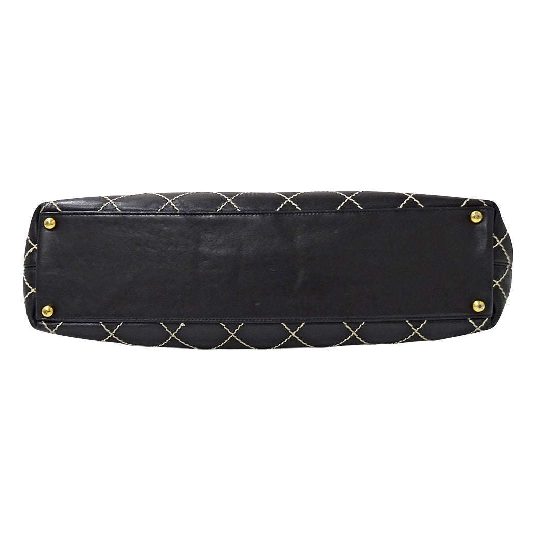 CHANEL シャネル トートバッグ ワイルドステッチ ブラック ゴールド金具 レザー レディース 【中古】