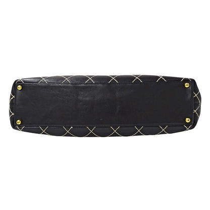 CHANEL シャネル トートバッグ ワイルドステッチ ブラック ゴールド金具 レザー レディース 【中古】