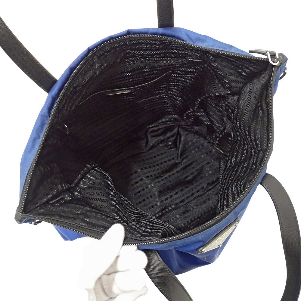 PRADA プラダ トートバッグ ブルー ナイロン レディース 【中古】