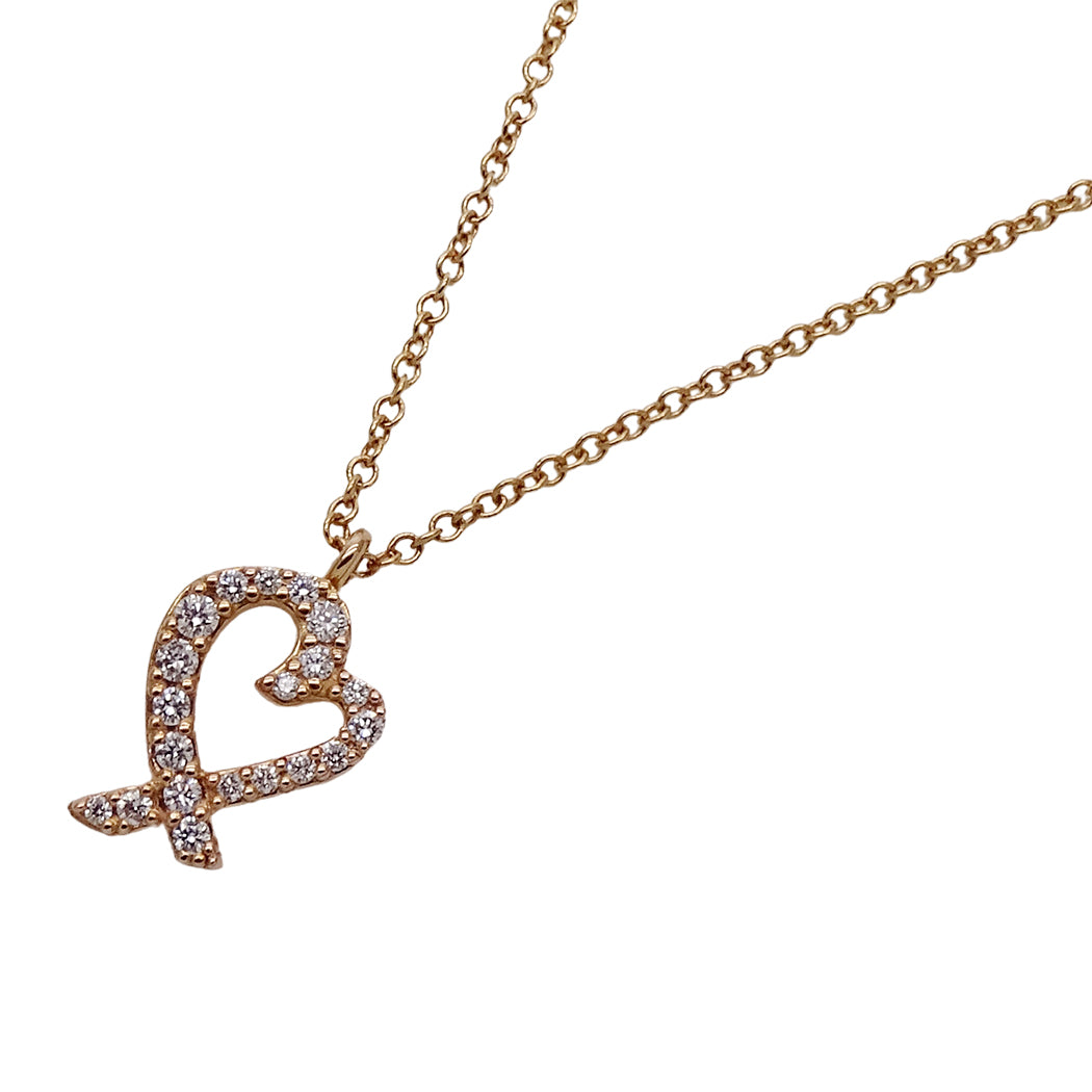 TIFFANY&Co. ティファニー パロマピカソ ラビングハート ネックレス 750PG ダイヤモンド レディース 磨き済み【中古】
