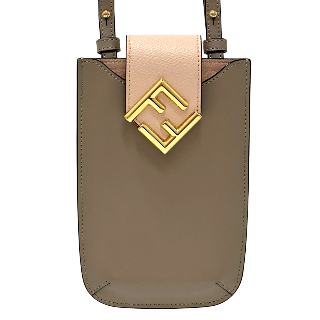 FENDI フェンディ フォンポーチ ショルダーバッグ FFダイヤモンド グレージュ ピンク レザー レディース 【中古】