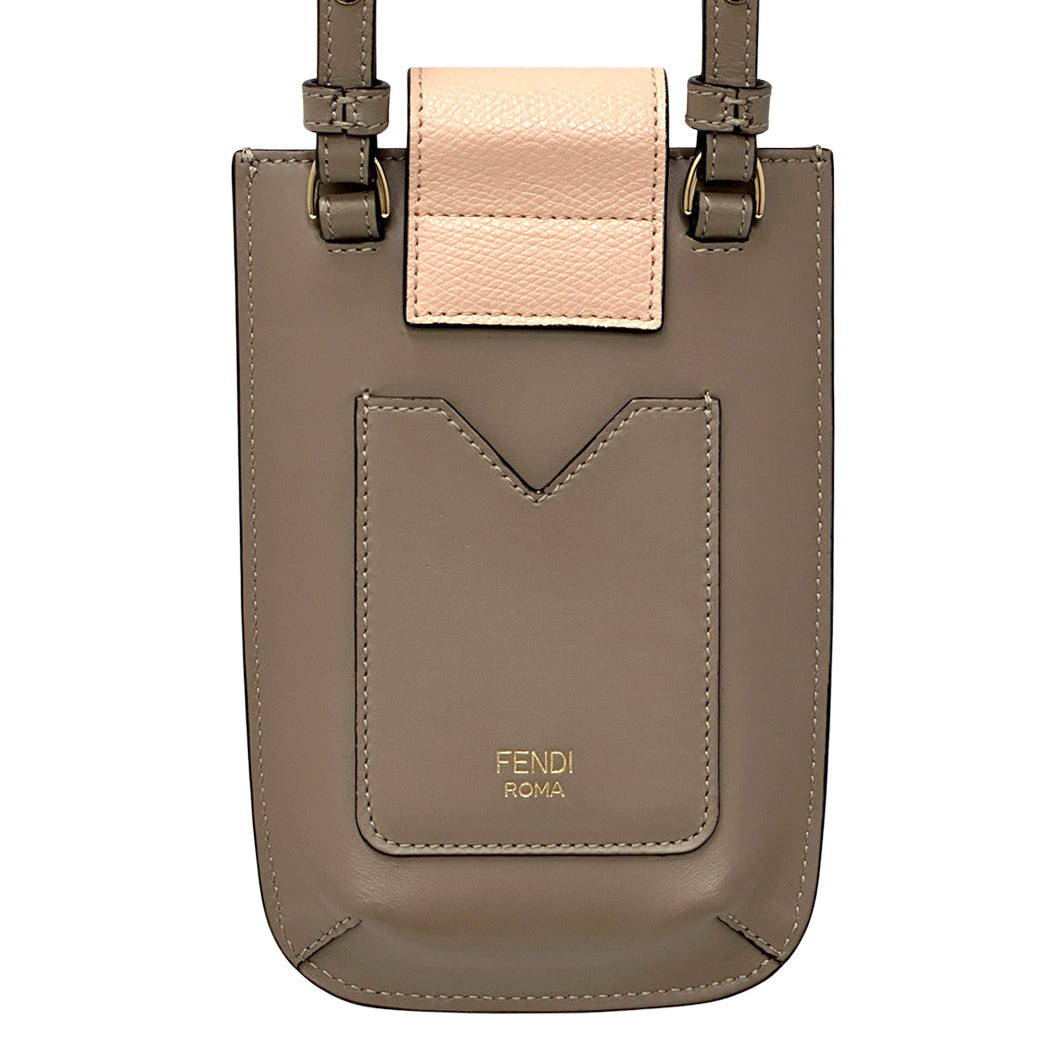 FENDI フェンディ フォンポーチ ショルダーバッグ FFダイヤモンド グレージュ ピンク レザー レディース 【中古】