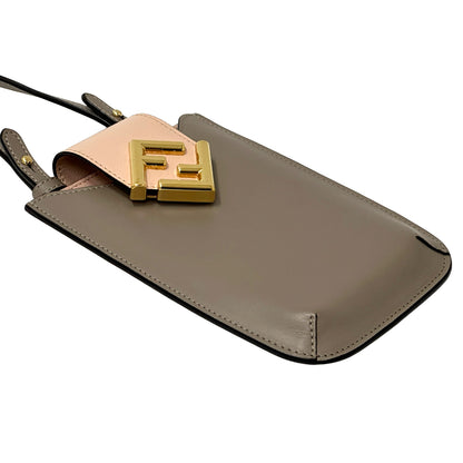 FENDI フェンディ フォンポーチ ショルダーバッグ FFダイヤモンド グレージュ ピンク レザー レディース 【中古】