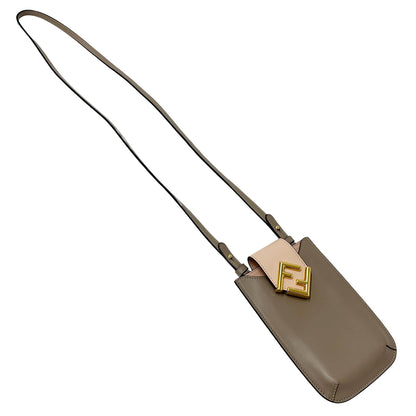 FENDI フェンディ フォンポーチ ショルダーバッグ FFダイヤモンド グレージュ ピンク レザー レディース 【中古】