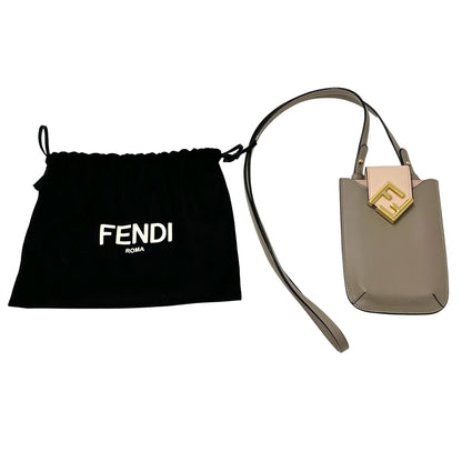 FENDI フェンディ フォンポーチ ショルダーバッグ FFダイヤモンド グレージュ ピンク レザー レディース 【中古】