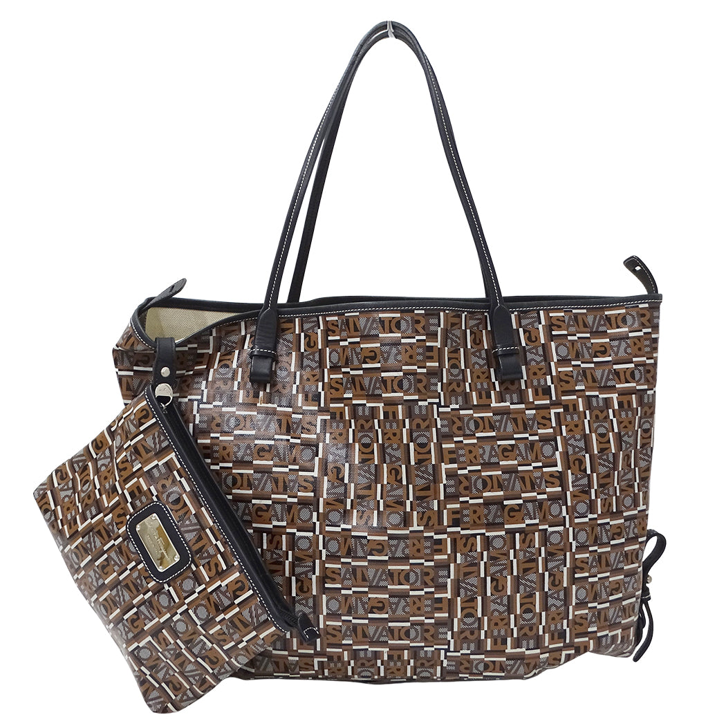 Ferragamo フェラガモ トートバッグ ブラウン コーティングキャンバス レディース 【中古】