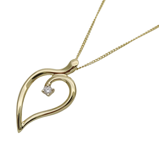 TIFFANY&Co. ティファニー オープンリーフ ハート ネックレス 750YG 1Pダイヤモンド レディース 磨き済み【中古】