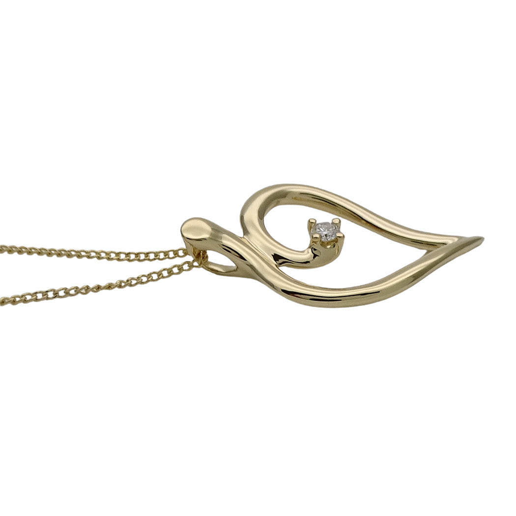 TIFFANY&Co. ティファニー オープンリーフ ハート ネックレス 750YG 1Pダイヤモンド レディース 磨き済み【中古】