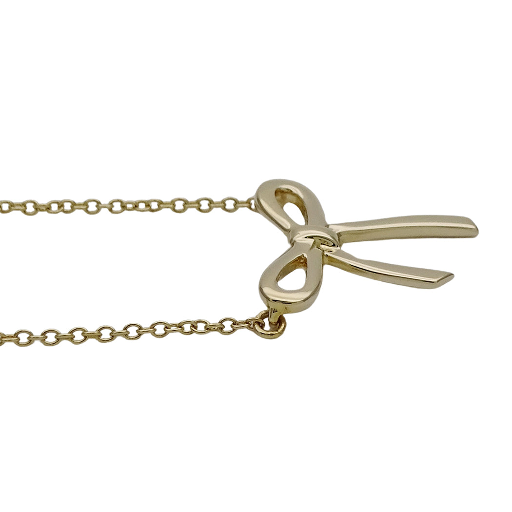 TIFFANY&Co. ティファニー ボウ リボン ネックレス 750YG レディース 磨き済み 【中古】