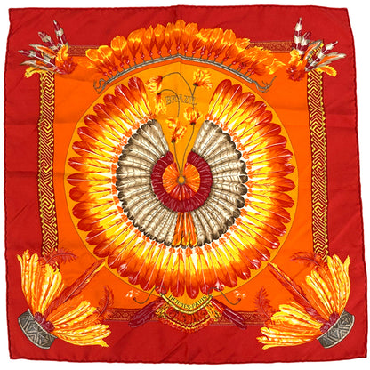 HERMES エルメス プチカレ BRAZIL ブラジル スカーフ レッド オレンジ シルク レディース 【中古】