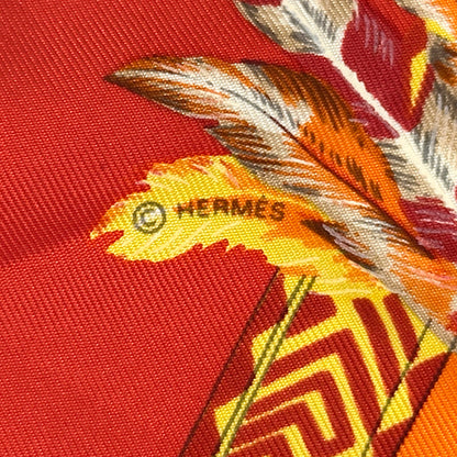 HERMES エルメス プチカレ BRAZIL ブラジル スカーフ レッド オレンジ シルク レディース 【中古】
