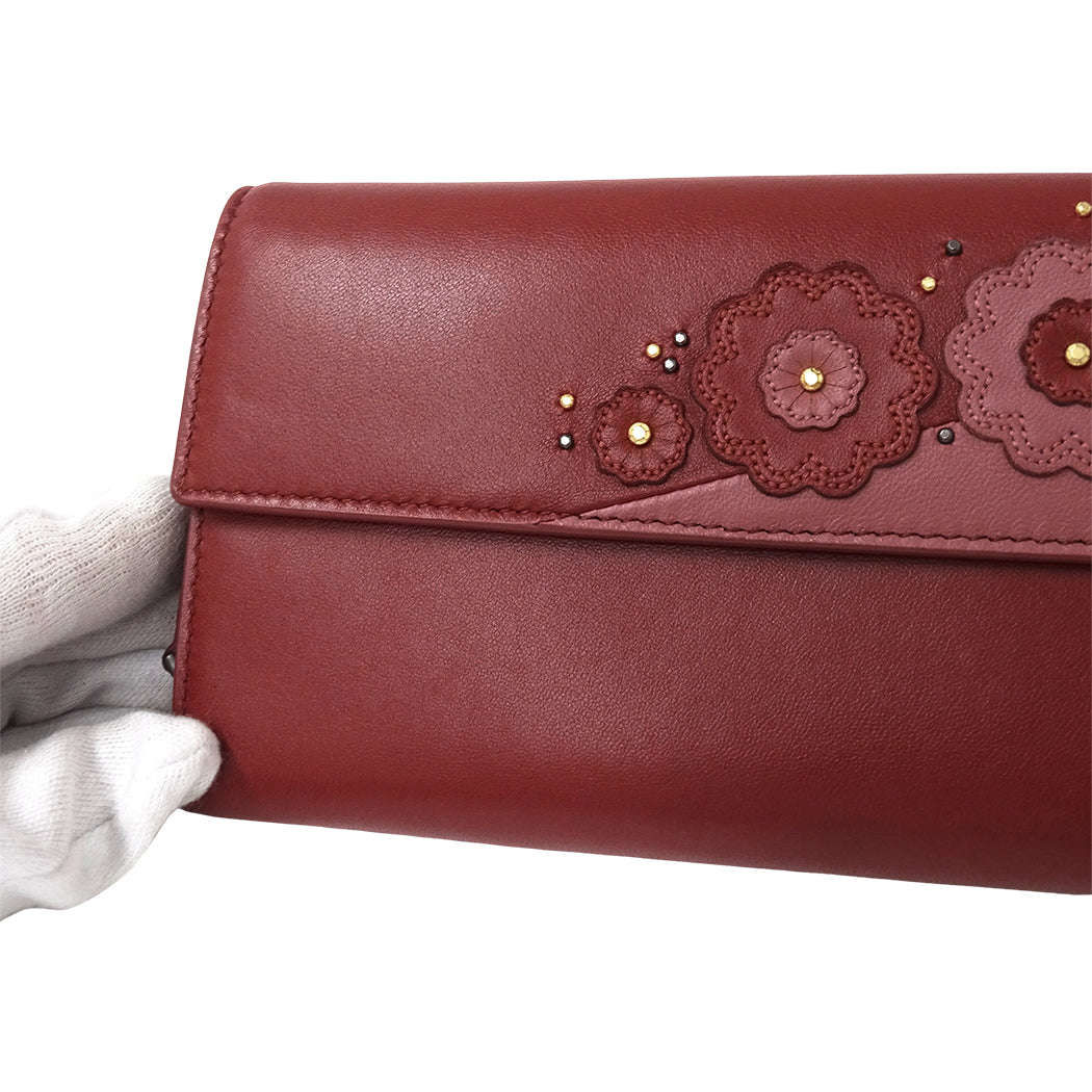 BOTTEGAVENETA ボッテガ・ヴェネタ 長財布 レッド ピンク レザー レディース 【中古】