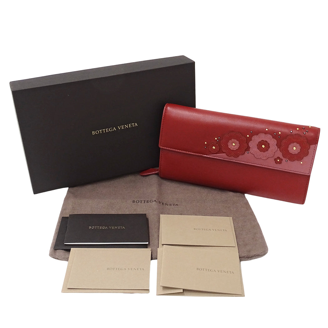BOTTEGAVENETA ボッテガ・ヴェネタ 長財布 レッド ピンク レザー レディース 【中古】