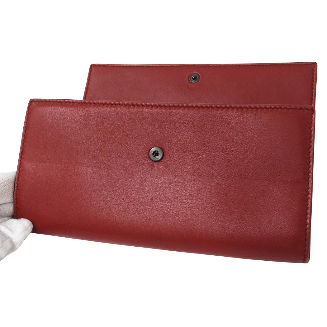 BOTTEGAVENETA ボッテガ・ヴェネタ 長財布 レッド ピンク レザー レディース 【中古】