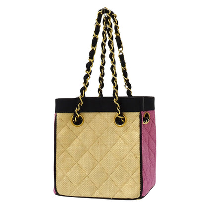 CHANEL シャネル ハンドバッグ ショルダーバッグ マトラッセ ベージュ ピンク 麦わら ストロー レディース 【中古】