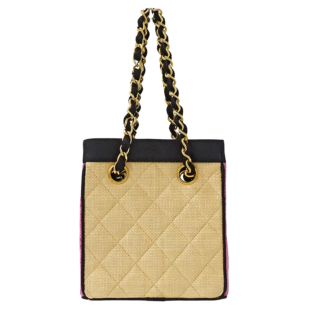 CHANEL シャネル ハンドバッグ ショルダーバッグ マトラッセ ベージュ ピンク 麦わら ストロー レディース 【中古】